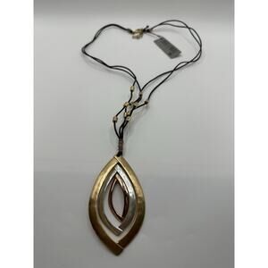 NWT Robert Lee Morris Mixed Metal Pendant Black Cord Necklace 26”